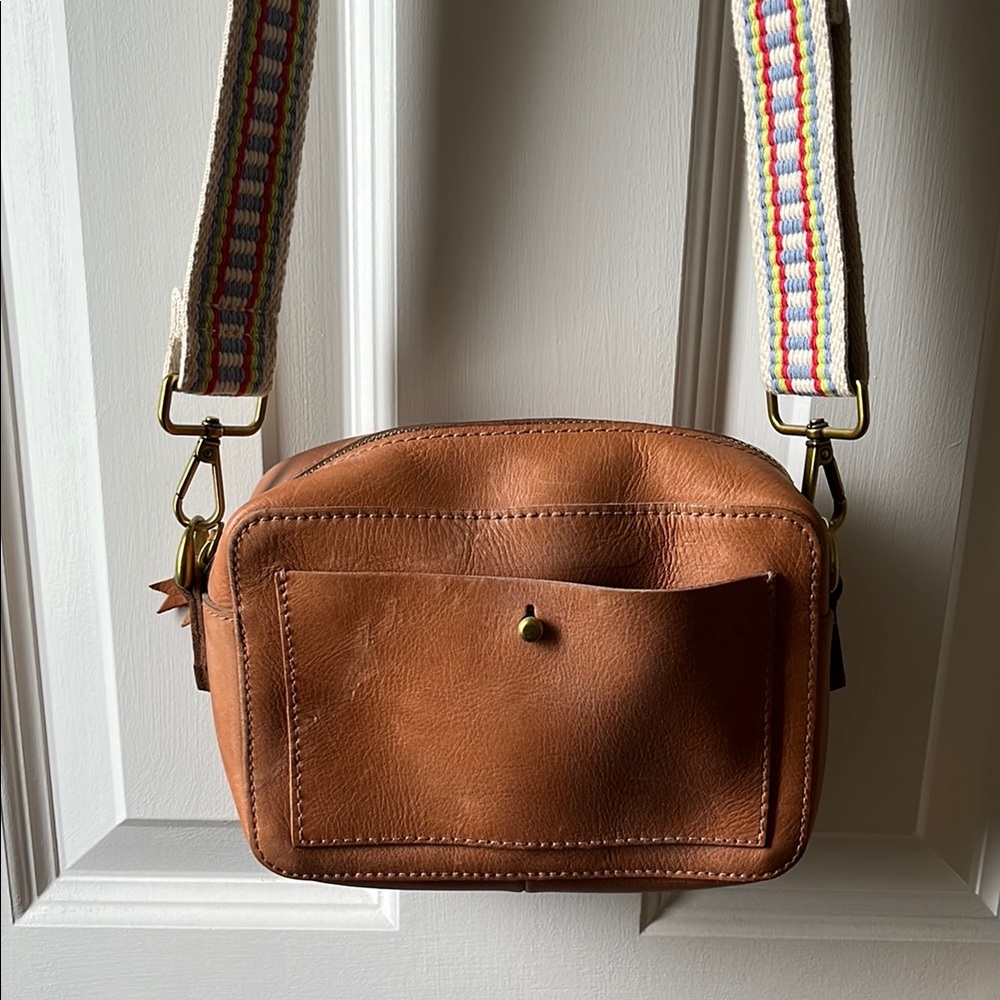 Madewell “Transport Camera Bag” Brown and Cream Crossbody Bag with Guitar Strap